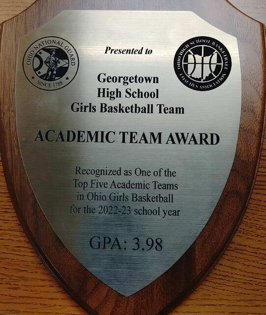 The Georgetown High School girls basketball team recently received the Ohio High School Basketball Coaches Associations Academic Team Award for 2022-23.