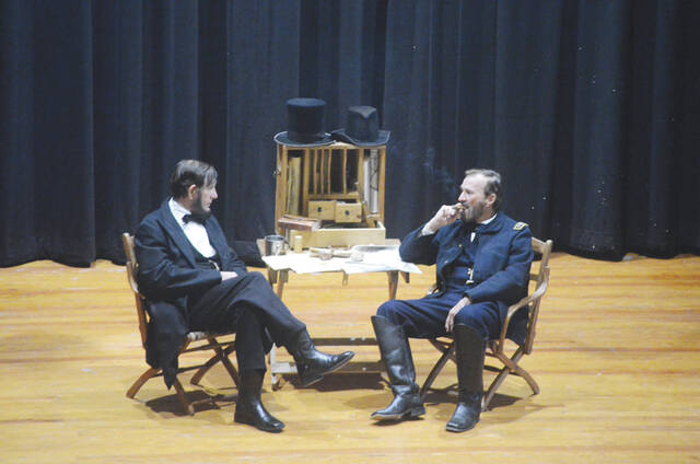 Nearly 350 attendees enjoyed a wonderful living history presentation by Dr. E.C. Fields (General Grant) and Tom Wright (President Lincoln) at the Gaslight Theater April 22. Photo by Wade Linville