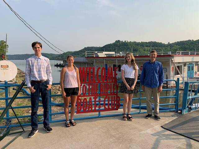 Pictured are 2023 Ripley Boat Club scholarship winners (from the left): Keegan Wireman, Mallory Dotson, McKinzie Dotson, and Issac Barnhart. Not pictured are Allie Rosselot and Emily Teague.