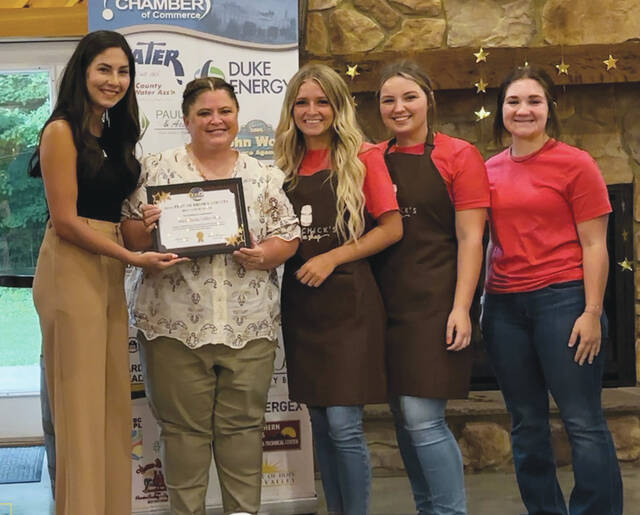 Barn Chicks Coffee Shop in Ripley received the Brown County Chamber of Commerces 2023 Best of Brown County award for best new business in the county. Handing out the award to Barn Chicks Coffee owner, Amy Klump, is Brown County Chamber of Commerce President Adrianne Moran. Photo by Wade Linville