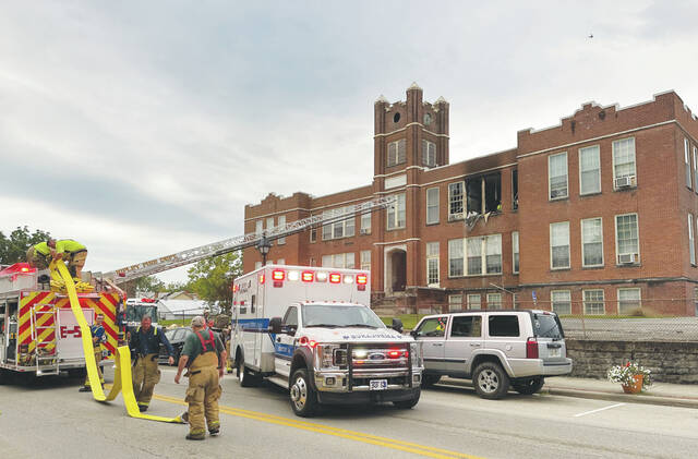 It took only six minutes for the Ripley Fire Department to arrive at the Ripley Schoolhouse Apartments on North Second Street in Ripley after receiving the call of a fire. Photo by Wade Linville