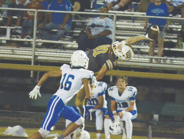 Western Brown senior Isaiah Smith led Bronco receivers in week two with 154 yards off 11 receptions. Photo by Wade Linville