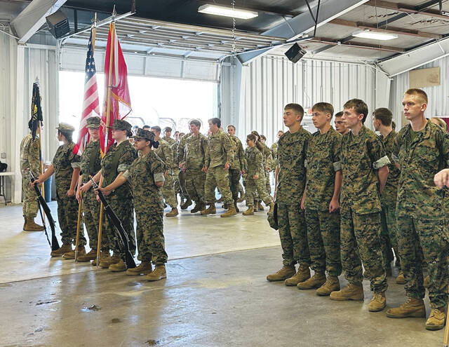 Western Brown High Schools Army JROTC and Ripley-Union-Lewis-Huntington High Schools Marine Corps JROTC took part in this years Brown County Fair Veterans Recognition Program held Sept. 28. Photo by Wade Linville