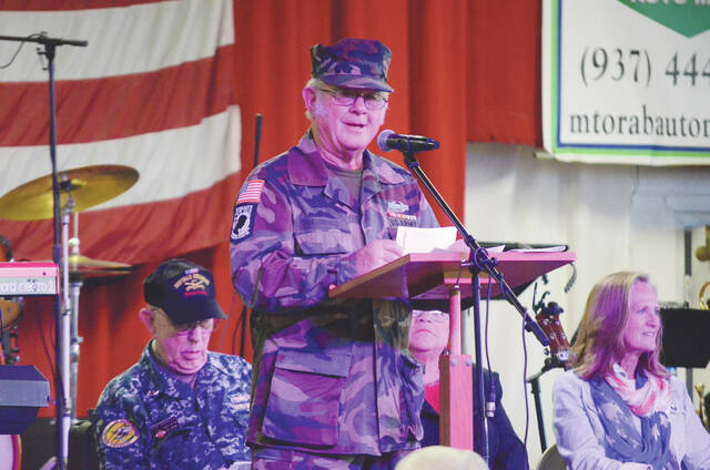 Ken Waterfield (U.S. Army), served as the master of ceremonies once again for the Brown County Fair Veterans Recognition Program. This years program was held Sept. 28. Photo by Wade Linville