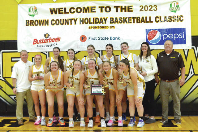 The Western Brown Lady Broncos are the 2023 Brown County Holiday Tournament champions. Photo by Wade Linville