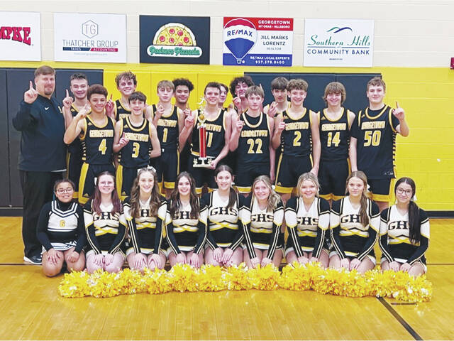 The Georgetown G-Men junior varsity basketball team won the Brown County Holiday Tournament championship for the second consecutive year on Dec. 29. Photo provided