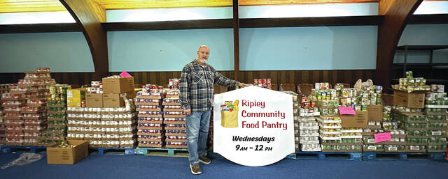 The new Ripley Community Food Pantry is open every Wednesday, except the third Wednesday of the month, from 9 a.m. - 12 p.m. and is located at the historic Ripley Memorial Masonic Temple located at 211 North Second Street in downtown Ripley. Pictured is Ripley Community Food Pantry Director Chuck Reeves, pastor of the Centenary Methodist Church in Ripley. Photo by Wade Linville