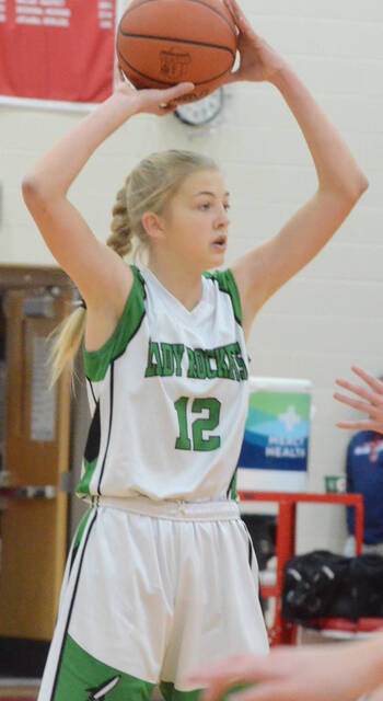 Fayetteville-Perry junior Ryley Kleemeyer has played a big role in the Lady Rockets success on the court, averaging 9.0 points and 7.9 rebounds per contest. Photo by Wade Linville