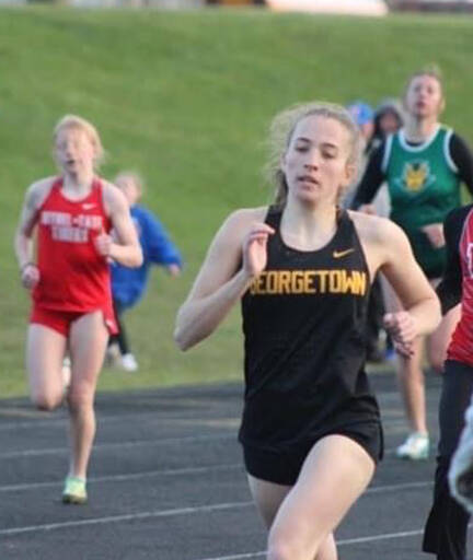 Georgetowns Elizabeth Cahall placed second overall in the girls 800 meter run with a finish time of 2:39.75 at this years Georgetown Season Kickoff.