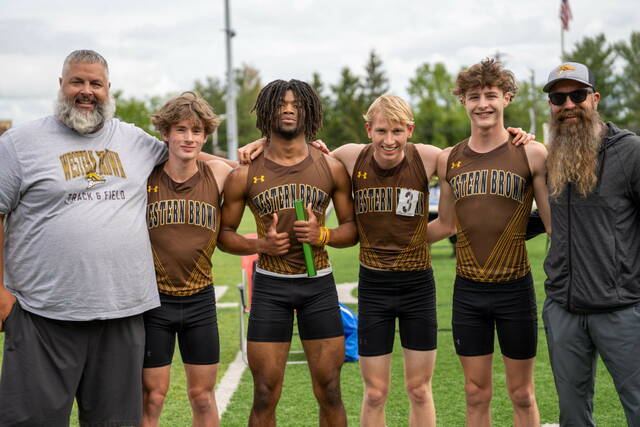 On Monday, May 5 the Western Brown High School boys 4x800 relay team of Brayden Dill, Landon Hall, Lamar Hall and Jude Woodruff broke the school record by an astounding eight seconds with a time of 8:09.34 at the CHCA Invitational while also winning the race. Photo provided