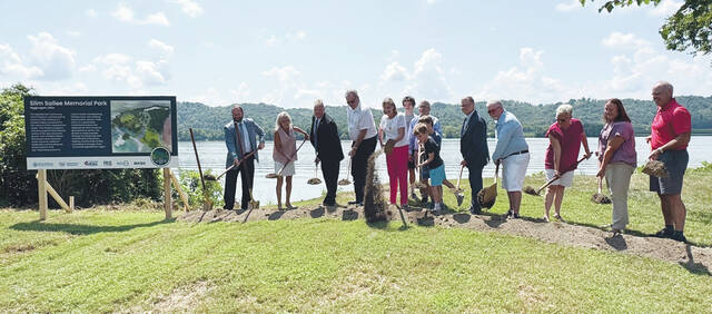 The Village of Higginsport was awarded $6,303,288 for the Slim Sallee Memorial Park Redevelopment from the Appalachian Community Grant Fund Ohios Wonderful Waterfronts Initiative, and Ohio Governor Mike DeWine, along with his First Lady Fran and three of their grandchildren, attended the Aug. 11 ground breaking ceremony in Higginsport to join in the celebration. Photo by Wade Linville