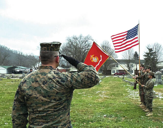Presenting the colors for the Wreaths Across America Day ceremony was the Ripley-Union-Lewis-Huntington High School JROTC Color Guard. Photo by Wade Linville