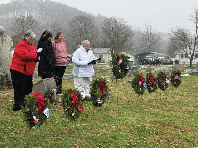 Volunteers braved the bitter cold for this years Wreaths Across America Day ceremony in Ripley on Dec. 13. Photo by Wade Linville