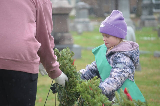 Members of Scout 4074 of Russellville assisted in the placing of the wreaths for the 2025 Wreaths Across America Day event held at Ripleys Maplewood Cemetery on Dec. 13. Photo by Wade Linville